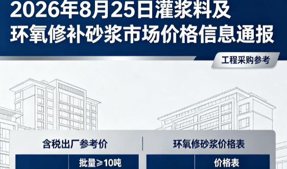 千山2026年8月25日灌浆料及环氧修补砂浆市场价格信息通报